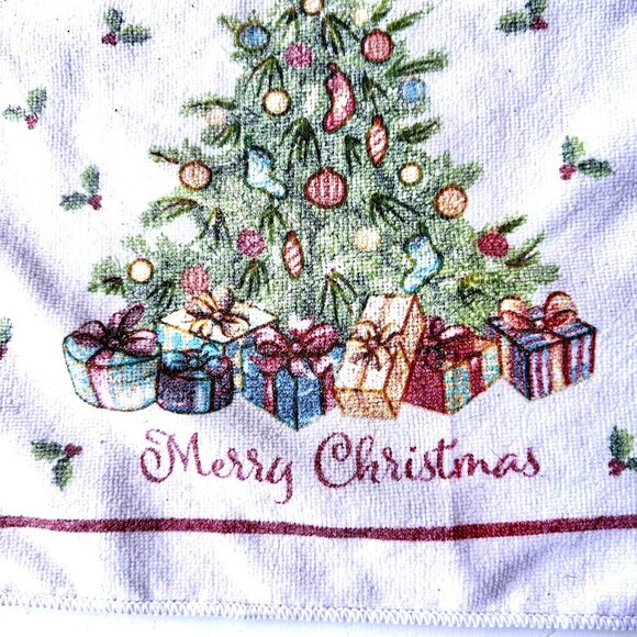 Vintage Kitchen Dish Hand Towel Christmas Tree Gold Flitter Accents 24 i… - Picture 4 of 12